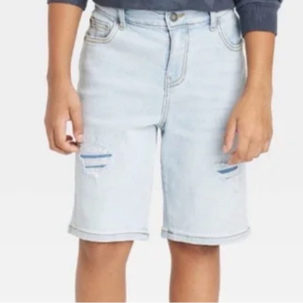 Light Wash Distressed Bermuda Denim Shorts